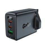 Acefast charger GaN 65W 3 ports (1xUSB, 2xUSB C PD) UK plug black (A44)