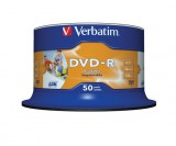 DVD-R lemez, nyomtatható, matt, no-ID, 4,7GB, 16x, hengeren, VERBATIM (DVDV-16B50NN)
