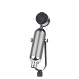Ezone Professzionális kondenzátor stúdió mikrofon, vezetékes, állítható dőlésszögű, U alakú mikrofontartóval, ezüst szín