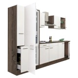 Leziter Yorki 300 konyhabútor yorki tölgy korpusz,selyemfényű fehér fronttal alulfagyasztós hűtős szekrénnyel