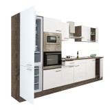 Leziter Yorki 330 konyhabútor yorki tölgy korpusz,selyemfényű fehér fronttal alulfagyasztós hűtős szekrénnyel