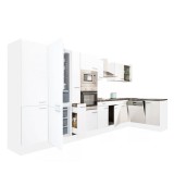 Leziter Yorki 430 sarok konyhabútor fehér korpusz,selyemfényű fehér fronttal alulagyasztós hűtős szekrénnyel