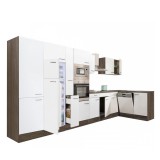 Leziter Yorki 430 sarok konyhabútor yorki tölgy korpusz,selyemfényű fehér fronttal felülfagyasztós hűtős szekrénnyel