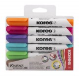 Tábla- és flipchart marker készlet, 1-3 mm, kúpos, KORES K-Marker, 6 különböző szín (IK20802)