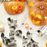 10 darabos Sinzaz Halloween tökfaragó rozsdamentes acél formakészlet - Tökéletes DIY sütéshez és díszítéshez, különböző tök méretekhez alkalmazkodik