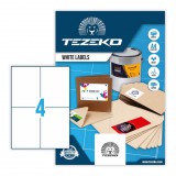 105*148 mm Tezeko A4 íves etikett címke, fehér színű (100 ív/doboz)