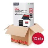 10db SANDISK ULTRA MICRO SDXC + ADAPTER 64GB CL10 UHS-I (140 MB/s olvasási sebesség) CSOMAG!