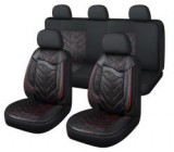 11 részes Műbőr+Szövet anyag univerzális üléshuzat szett - 2HELYEN osztható Légzsákos - fekete-piros