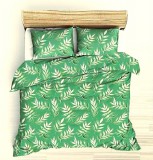 140x200 cm pamut 3 részes ágynemű huzat szett - zöld leveles