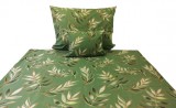 140x200 cm pamut 3 részes ágynemű huzat szett - zöld leveles