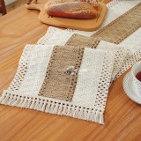 1db Kézzel szőtt lenkeverék asztalfutó bojtjakkal