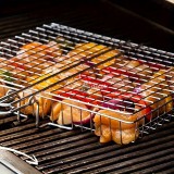 1db Nagy Rozsdamentes Acél BBQ Grillkosár Fogantyúval