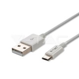 1m. Micro USB kábel fehér ezüst széria (V-TAC)