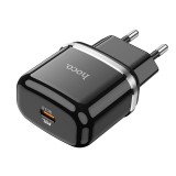 20W QC3.0 + PD USB-C gyorstöltő hálózati adapter telefon töltő, fekete, Hoco N24