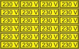 "230V" öntapadó felirat, sárga, 100x60mm