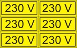 "230V" öntapadó felirat, sárga, 100x60mm