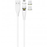 2GO USB-A apa - USB-C/Lightning/MicroUSB apa Mágneses adat és töltő kábel - Fehér (1m) (797317)