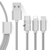 3 az 1-ben strapabíró USB töltő és adatkábel többféle csatlakozóval