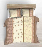 3 részes krepp ágyneműhuzat garnitúra 140x200 cm - krém - barna virág mintás