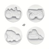 4 db Construction Series szállítójármű dombornyomott virágforma tortákhoz, kekszekhez, csokoládéhoz és barkácssütéshez