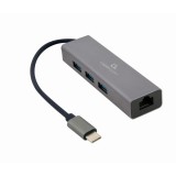 4 Portos USB-C Hub GEMBIRD A-CMU3-LAN-01 Fehér Szürke