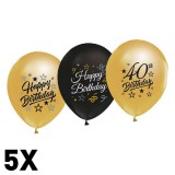 40. évszámos arany-fekete party lufi 5db-os kiszerelésben