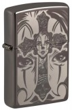 48411 Zippo öngyújtó, Black Ice színben - Koponyás, kereszttel