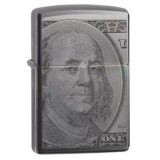 49025z Zippo öngyújtó Black Ice színben 100 USD képével, minden oldala gravírozva, díszdobozban