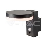 5.5W LED napelemes fali lámpa PIR érzékelővel, kör alakú, 3000K, SMD, IP44 (V-TAC)