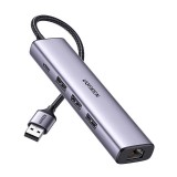 5in1 adapter UGREEN USB-A to 3x USB 3.0 + RJ45 + USB-C (gray)