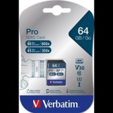 64GB SDXC Verbatim UHS-I Pro memóriakártya (47022) (47022)