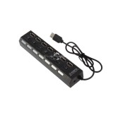 7 portos kapcsolható USB hub - Fekete