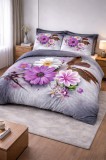 7 részes modern virágmintás ágyneműhuzat- elegáns lila-fehér design