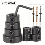 9 darabos precíziós faipar fúrószár készlet állítható mélységállítóval