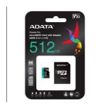 A-Data 512GB microSDXC Premier Pro Class 10 UHS-I U3 A2 V30 + adapterrel AUSDX512GUI3V30SA2-RA1