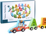 ABC-s Fa Vonat Kocsikkal-Összekapcsolható-Oktató Játék