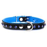ABC-ZOO Neo Crystal bőr nyakörv, fekete - kék 2 cm x 40 - 48 cm