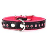 ABC-ZOO Neo Crystal bőr nyakörv, fekete - rózsaszín 2 cm x 23 - 31 cm