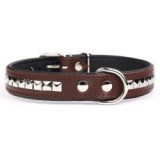 ABC-ZOO Super fémveretes bőr nyakörv, fekete - barna - 2,5 cm x 43 - 52 cm