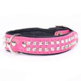 ABC-ZOO Zircon bőr nyakörv, rózsaszín - fekete 2 cm x 24 - 29 cm