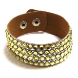 Accent Műbőr, többsoros, szegecses állítható karkötő, metálezüst szíj, sárga kövekkel