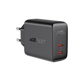 AceFast töltő 2x USB type-c 40W, PPS, PD, QC 3.0, AFC, FCP fekete (A9 fekete)