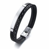 Acél fémlapos férfi bőr karkötő