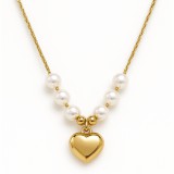 Acél hat gyöngyös szíves nyaklánc