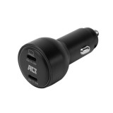 ACT 2-port USB-C Fast Car Charger 95W with PD, QC and GaNFast Black AC2210