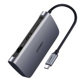 Adapter UGREEN 7w1 CM212 USB-C PD Hub 100W, 2x USB-A 3.0, HDMI 4K/30Hz, SD/TF, RJ45 (gray)