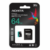 ADATA PREMIER PRO MICRO SDXC + ADAPTER 64GB CL10 UHS-I U3 V30 A2 (100 MB/s olvasási sebesség)