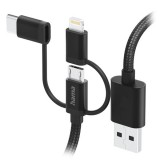 Adatkábel HAMA USB-A + Micro-USB/USB-C/Lightning 3in1 1,5m fekete