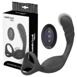 Addicted Toys - análvibrátor pénisz- és heregyűrűvel (fekete)