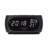 Adler AD 1186, 3 W, LED, Hőmérő, Fekete Ébresztőóra
